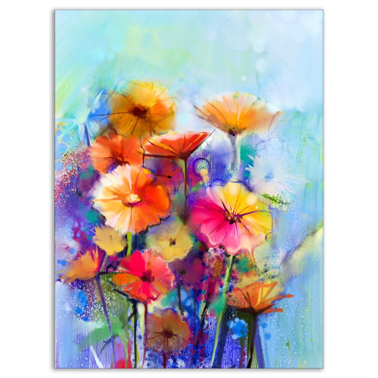 Designart - Abstract Floral Watercolor Painting - Large Floral Canvas Art Print